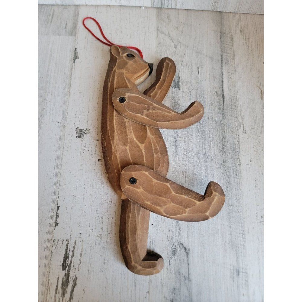 Vintage wooden jointed teddy bear large ornament‎ Xmas figure